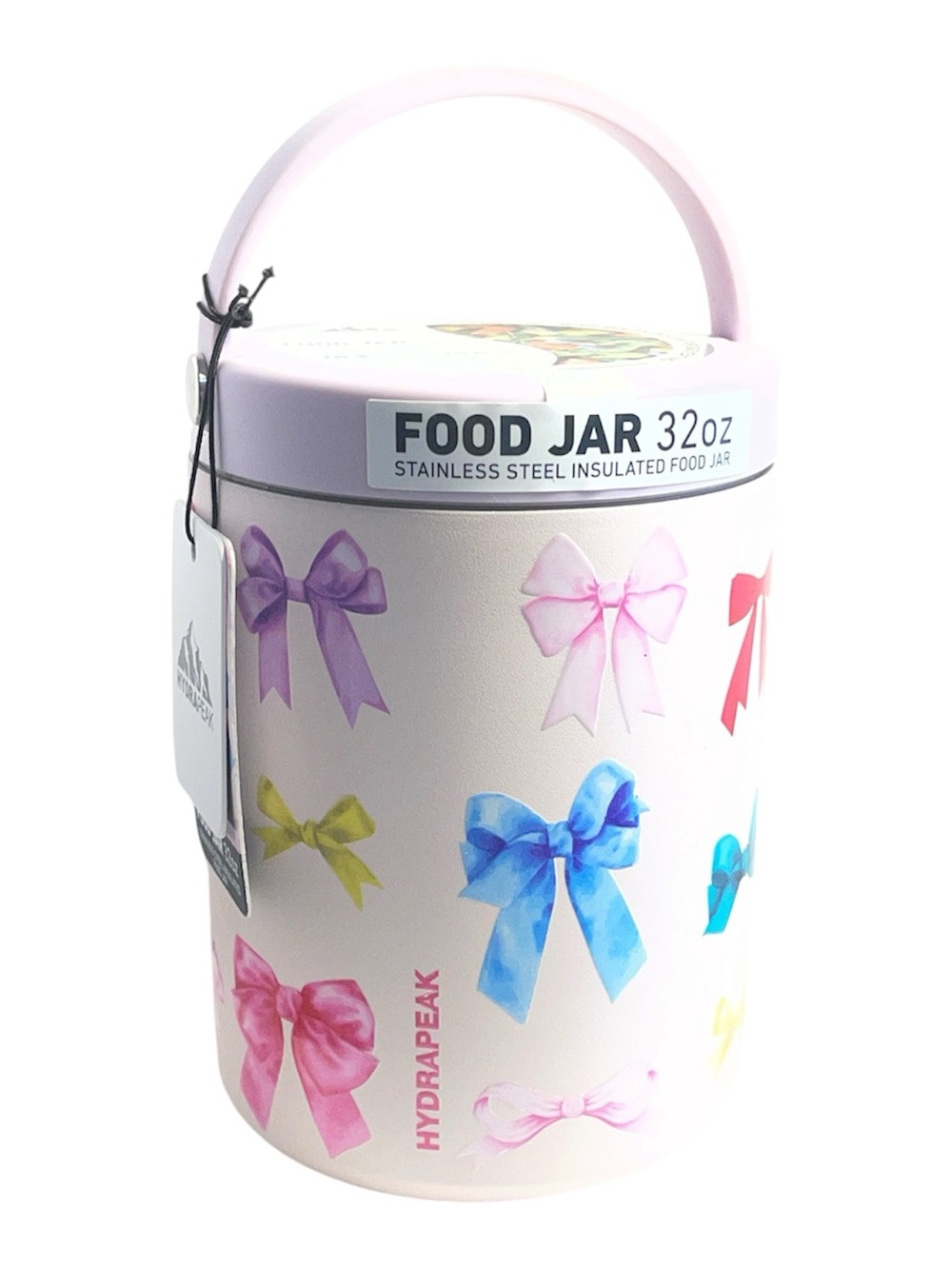 Hydrapeak Stainless Steel Insulated Food Jar White w/Multicolor Bows 32oz - NWT